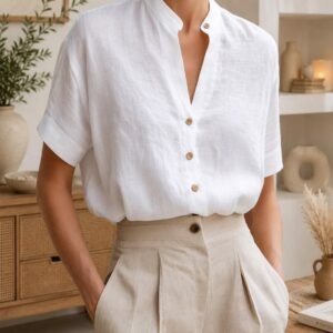 Chemisier col lavallière en coton bio — Etikashion, mode éco-responsable