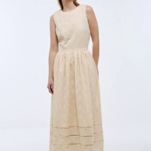 Robe midi en coton bio écru — Etikashion, mode éco-responsable