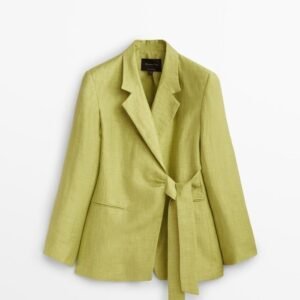 Blazer croisé en lin vert olive — Etikashion, mode éco-responsable
