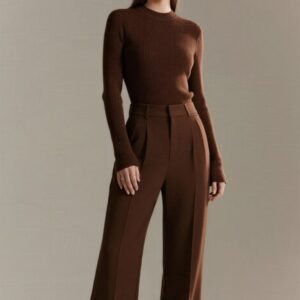 Ensemble pull côtelé & pantalon large chocolat — Etikashion, mode éco-responsable